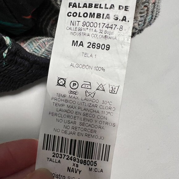 Andres Otalora  Falabella Puff Sleeve Tie Front Cropped Blouse Navy Tropical XS - Picture 10 of 10